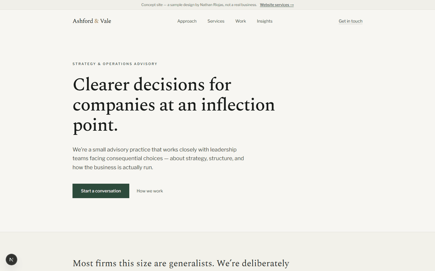 Ashford & Vale — concept site preview